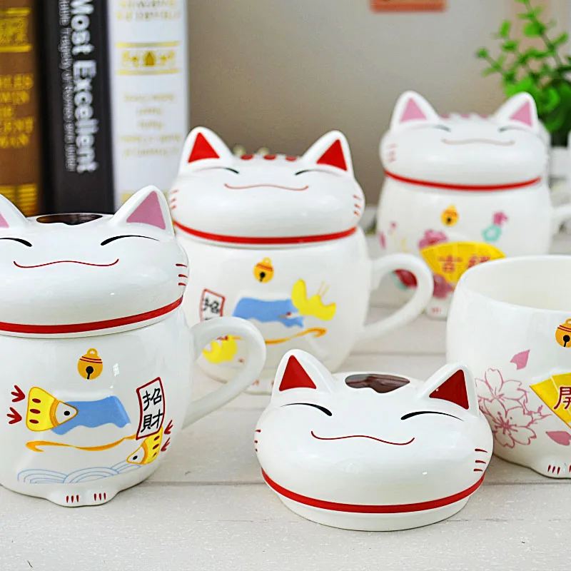 Милые керамические кружки с крышкой и изображением котика креативные для молока