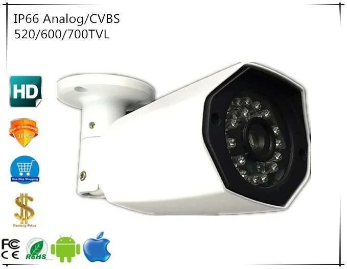 Аналоговая/CVBS 520/600/700tvl Bulllet камера IP66 Водонепроницаемая 24leds инфракрасная