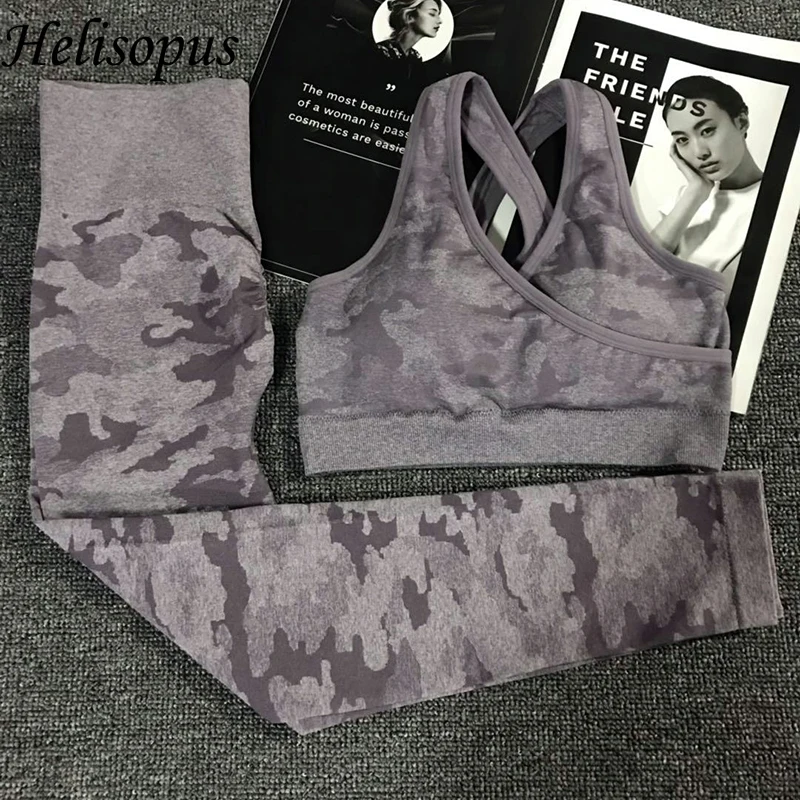 2 шт. камуфляж Йога набор спортивной одежды для Для женщин Одежда фитнеса