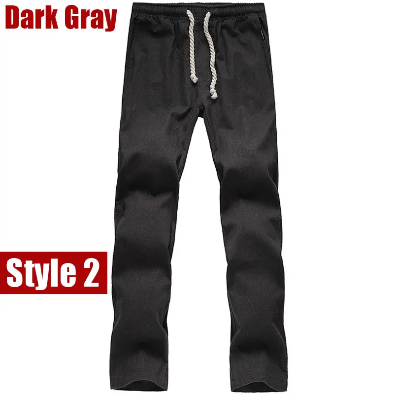 Style2 Dark Gray Брендовые новые мужские хлопковые льняные повседневные штаны, мужские однотонные тонкие дышащие штаны для бега, спортивные штаны размера плюс M-XXXXL, прямые брюки - Цвет: Style2 Dark Gray