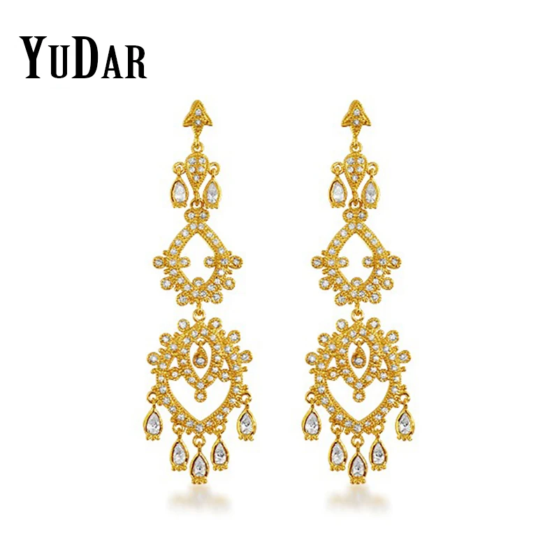 YUDAR Vintage luxury Teardrops Long Dangle Drop Earring Fashion Bridal Earrings Jewelry Gifts For Ladies Woman Brides DAE-0023 | Украшения