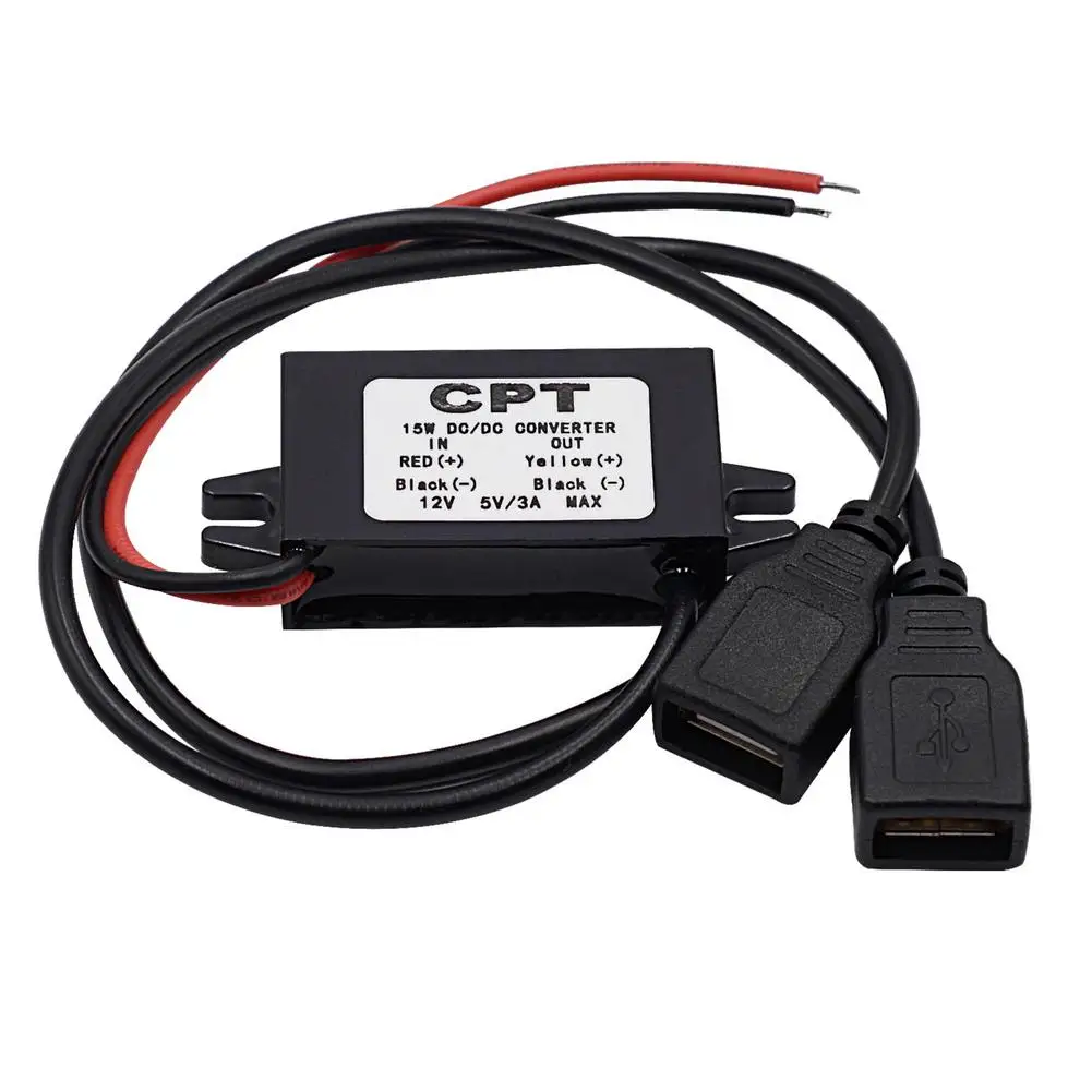 

DC-DC Converter Step-down Module 12V To 5V Double USB Step Down Power Output Adapter Potting Waterproof Power Supply Module