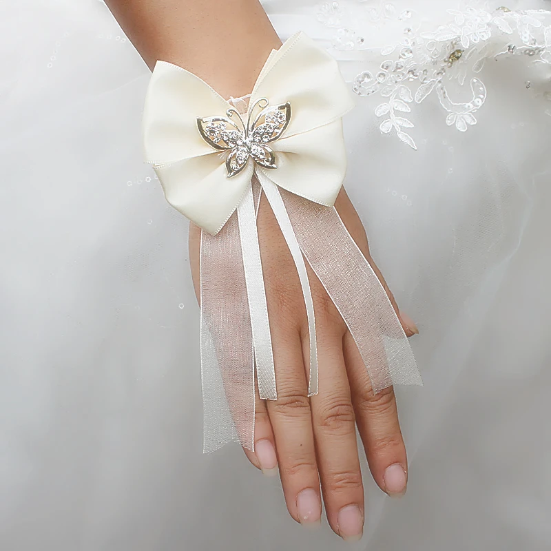 

10pcs/lot Butterfly Wedding Wrist Flowers Bridal Marriage Crystal Corsages Artificial Hand Flower Decor