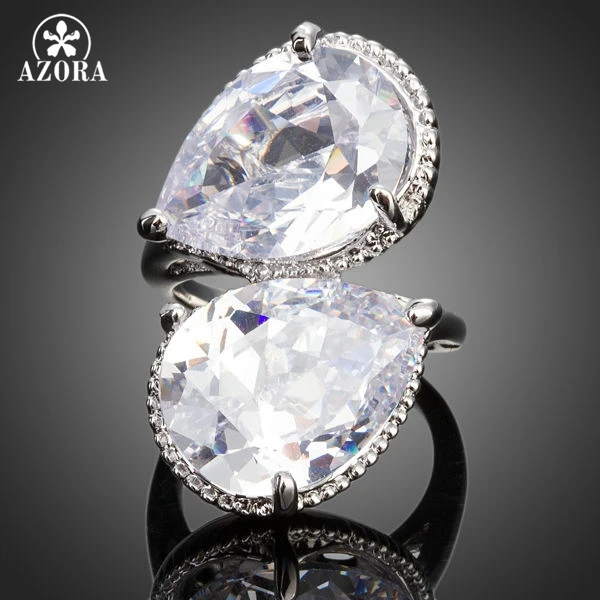 Уникальный фирменный дизайн AZORA с 2 шт. прозрачного кубического циркония кольцо в