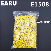 100pcs e1508 tube insulating insulated terminal 1 5mm2 16awg cable wire connector insulating crimp e black yellow blue red green
