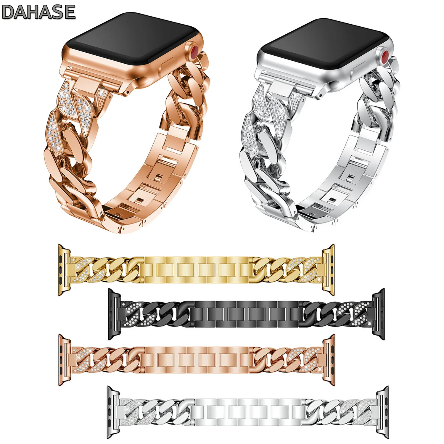 Ремешок из нержавеющей стали для Apple Watch Band 38 40 42 44 мм ковбойский браслет цепочка