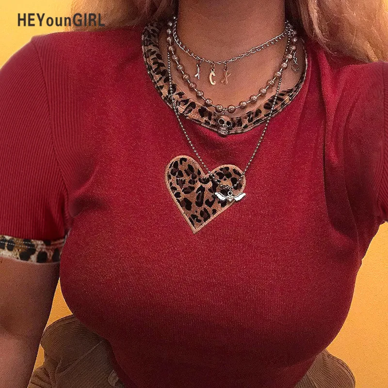 HEYounGIRL летние шорты рукав женская футболка Harajuku Леопардовый принт Топ Футболка