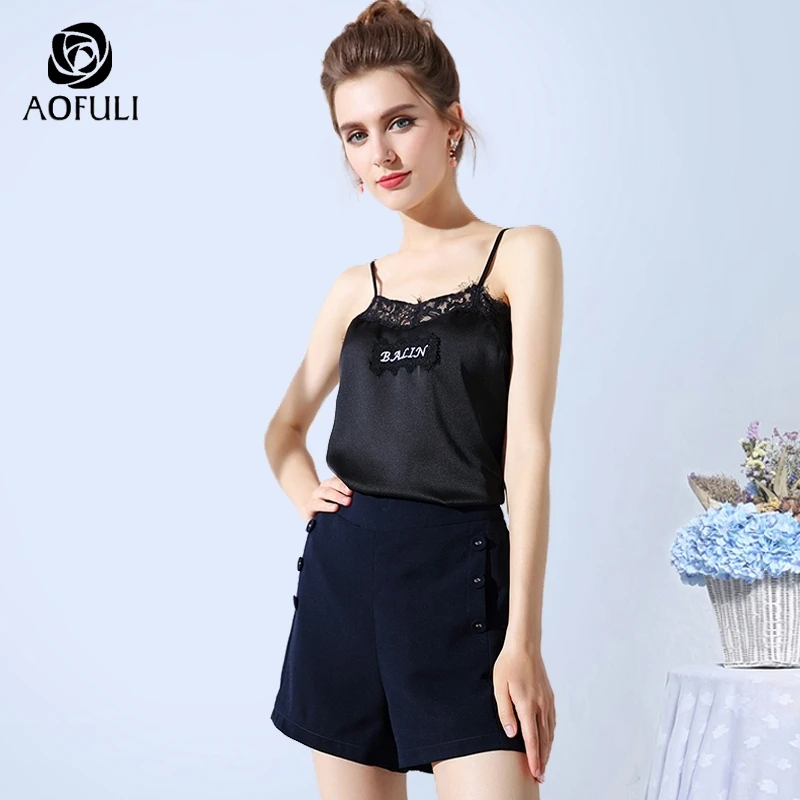 AOFULI L-XXXL 4XL 5XL женский топик Плюс Размер Регулируемое кружевное и вышитое атласное