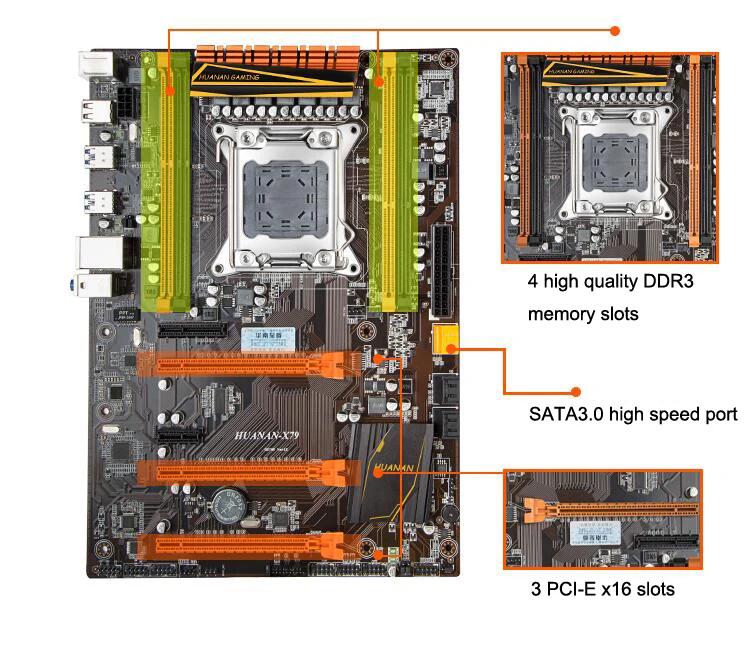 Материнская плата HUANANZHI X79 LGA 2011 ATX USB3.0 SATA3 PCI-E NVME M.2 поддержка 4*16G REG ECC память и процессор Xeon E5