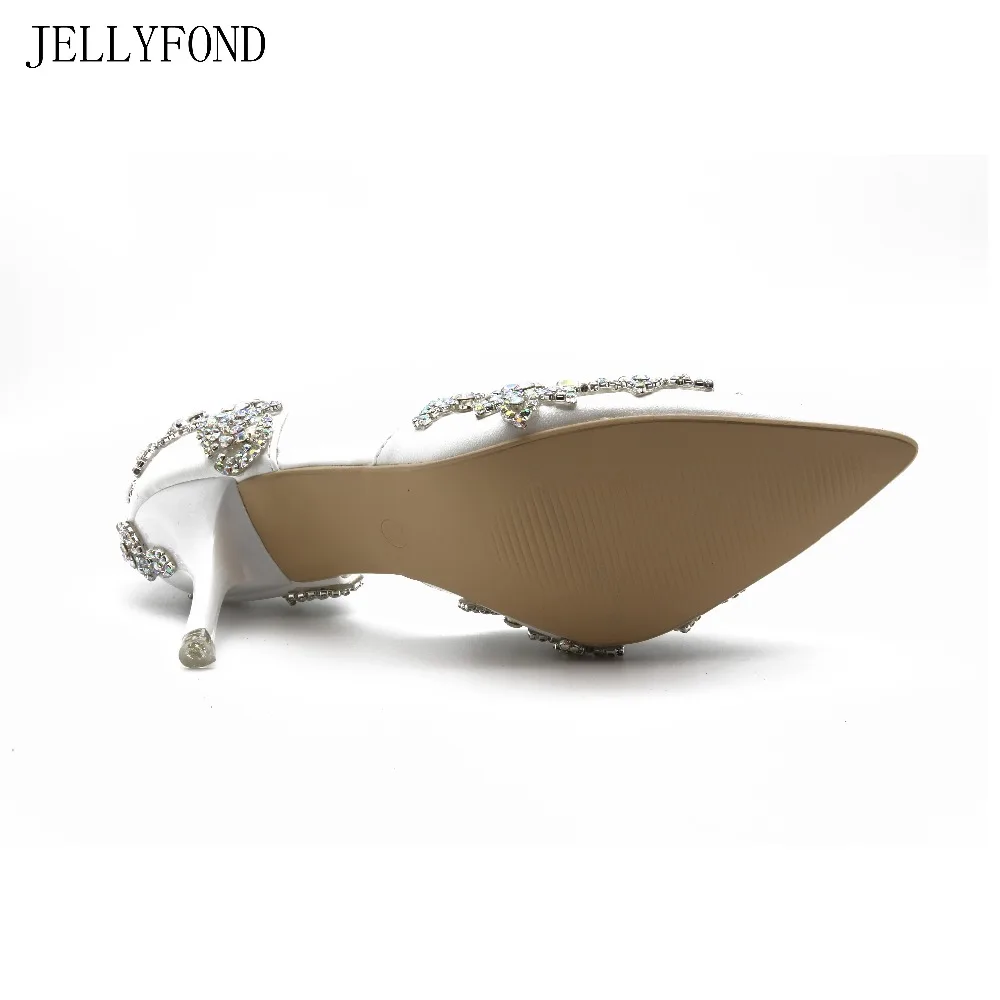 JELLYFOND Luxury White Crystals Women High Heels Pumps Bling AB Rhinestones Diamond Wedding Shoes Bridal Party Dress Shoes Woman