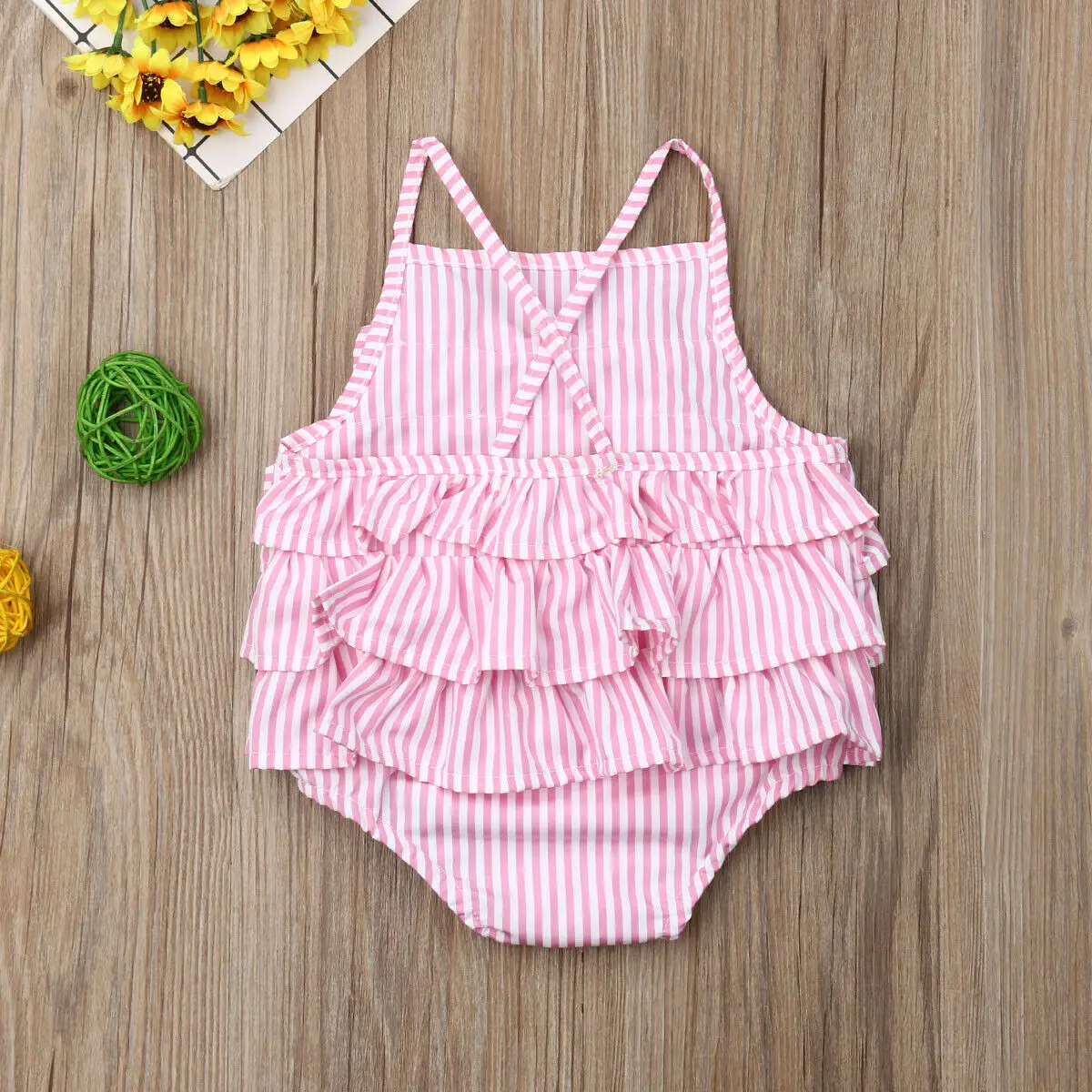

Baby Summer Ruffle Layered Bodysuit Newborn Babies Girls Ruffled Stripe Bodysuits Sunsuit Outfits 0-18M