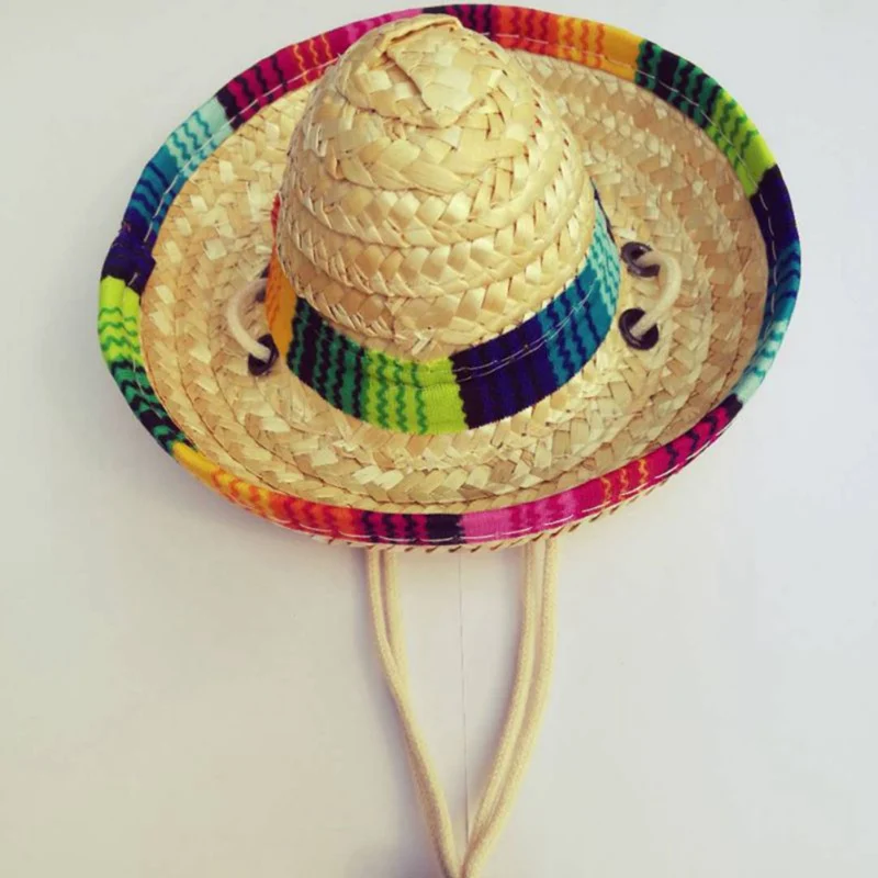 Pet Woven Straw Hat Costume for Dogs Adjustable Sun Small Cats For Puppy New | Дом и сад
