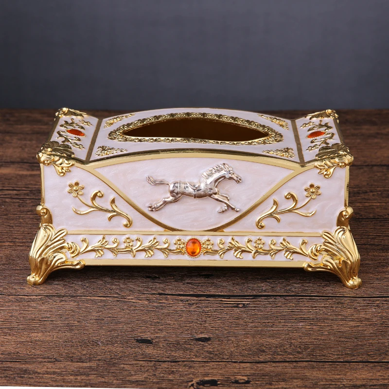 

European luxury tissue box napkin holder metal toilet box holder tissue dispenser cover embossed painted hoirse flowers 559