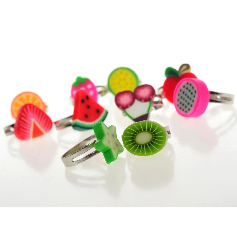 10 шт. в партии разноцветные кольца форме фруктов для детей девочек полимерная
