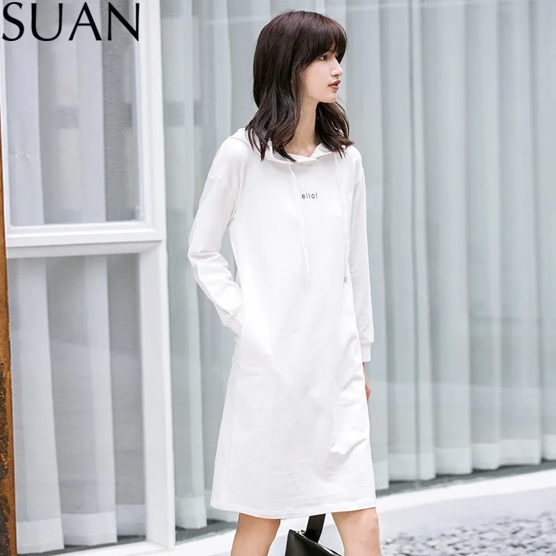 Суан 2018 Для женщин с длинными рукавами принтом Толстовки круглым вырезом