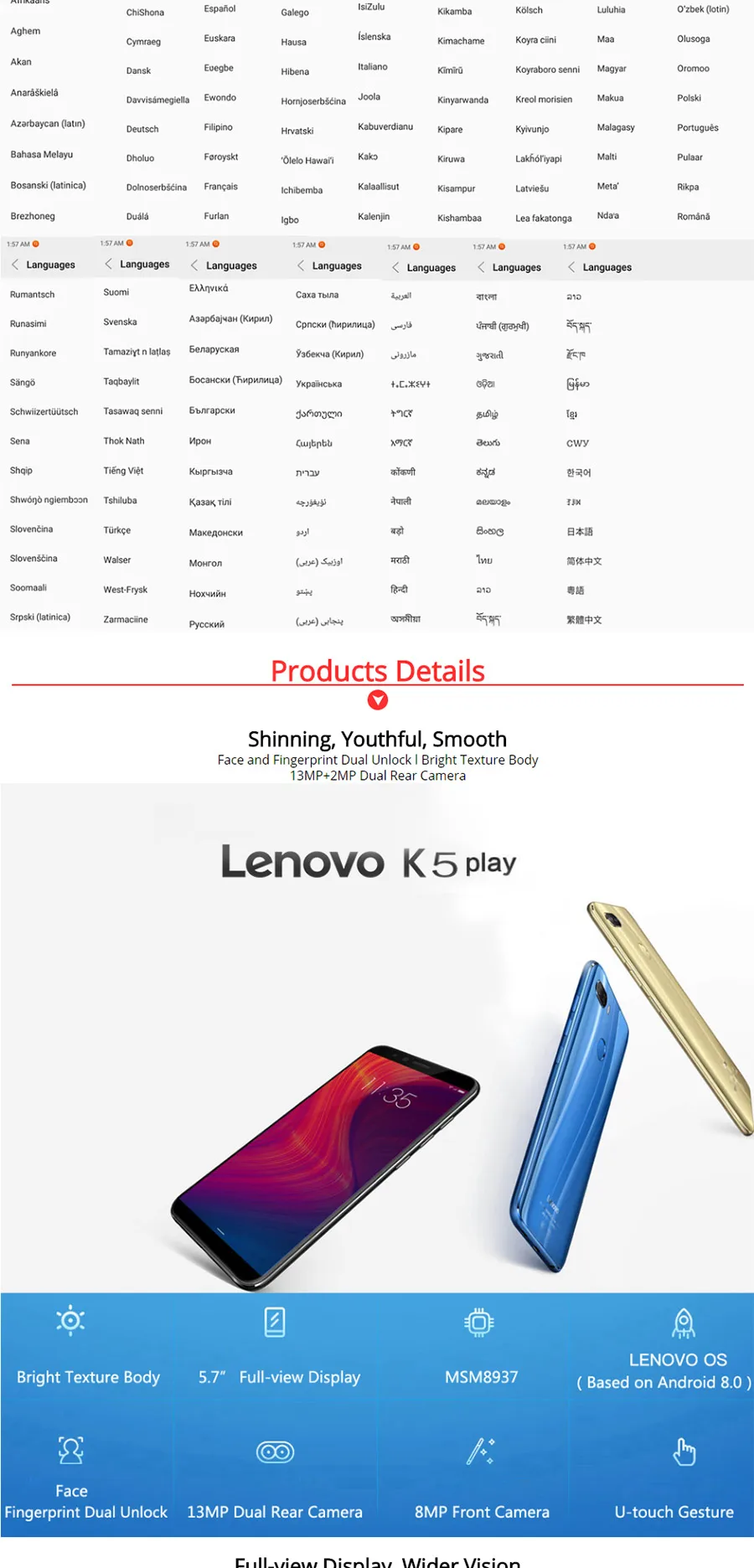 Lenovo K5 Play L38011 5,7 ''3 GB 32GB Смартфон Snapdragon MSM8937 Восьмиядерный 3000 мАч 13 МП 4G FOTA мобильный телефон