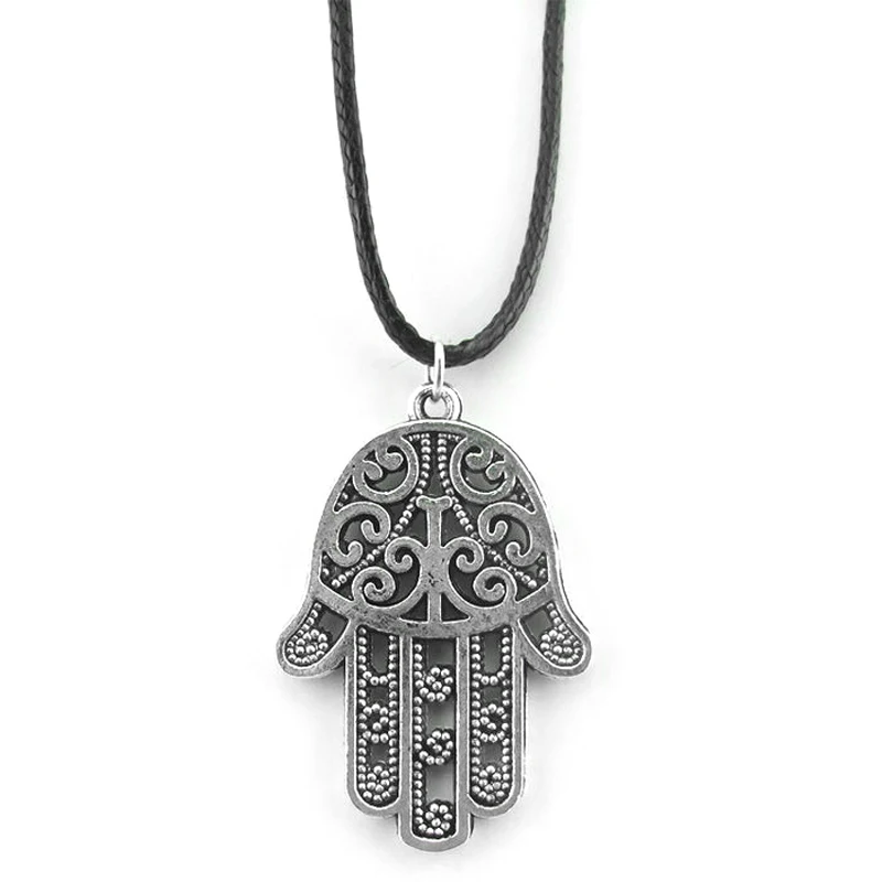Женское ожерелье с подвеской Хамса|deathly hallows|hamsa pendantleather chain |