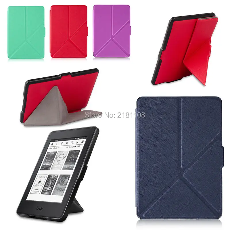 Текстурированный кожаный чехол подставка оригами для Kindle Paperwhite(2012 2016)|cover for kindle