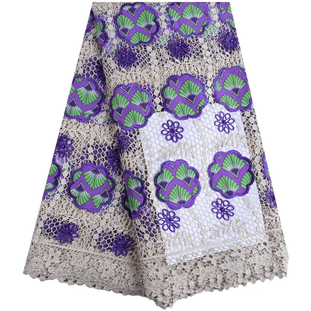 

Высокое качество Африканский гипюр вышивка водорастворимое кружево Новое поступление шнур кружевная ткань фиолетовое Африканское кружев...