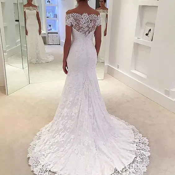 Скромное кружевное свадебное платье русалки 2021 с открытыми плечами Robe De Mariee