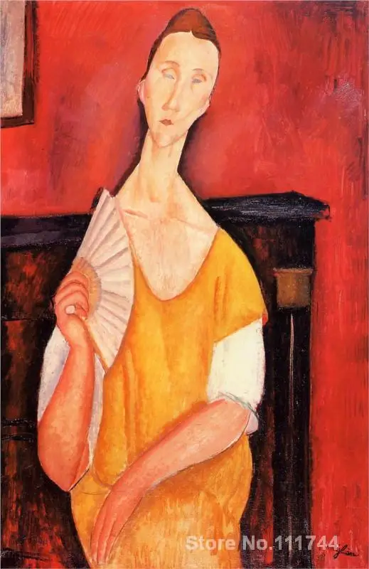 Живопись портретов женщины с веером (Lunia Чешская) Amedeo Modigliani Женская художница