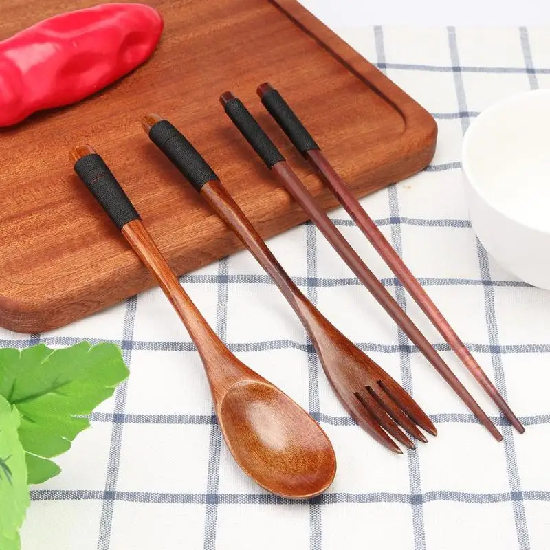 Портативная японская деревянная палочки вилка ложка посуда дорожная Bento