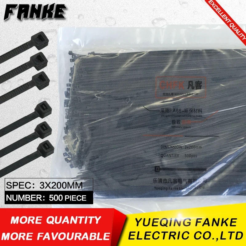 

Самоблокирующиеся пластиковые нейлоновые кабельные стяжки, ширина 500 мм, черного цвета, диаметром 3*200 мм, 2,5 дюйма