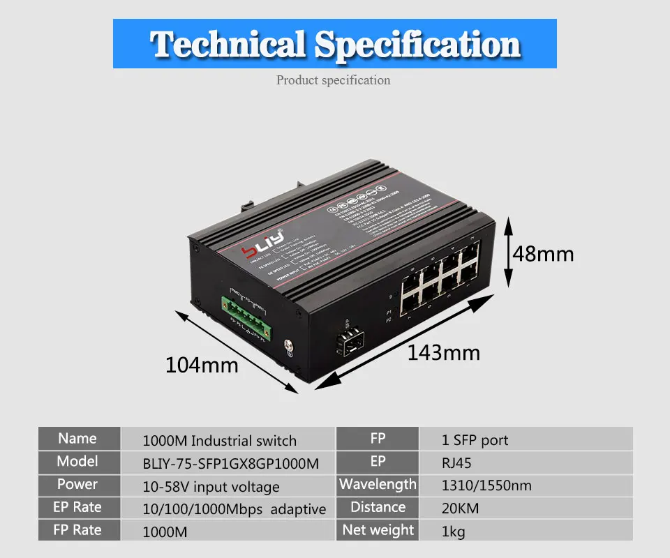 Bliy 1GX8GP 8 порт PoE Управляемый гигабитный коммутатор 134 Вт Мощность по ethernet коммутатор с 1 sfp порт ftth Промышленный Коммутатор ethernet