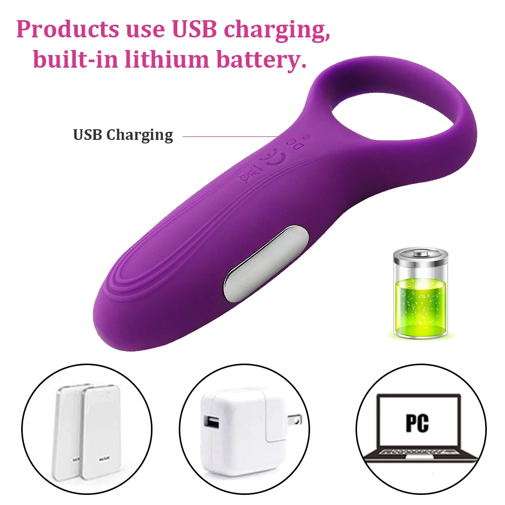 Time Delay Vibrating Cock Ring with Massager Brush Silicone Sex Toys Quiet USB Charged Penis Rings Vibrator 10 Speed Product |