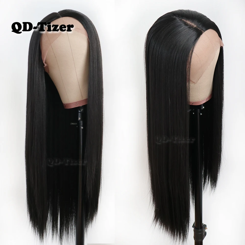 QD-Tizer Hair Long Straight Hair Lace Wigs Natural Soft Hair Glueless Heat Resistant Synthetic Lace Front Wigs for Black Women