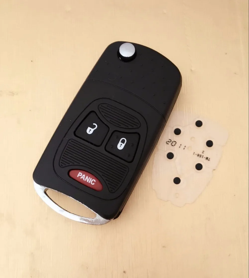 

Keyless Replacement 3 Button Case Pad Flip Key shell Fit For Chrysler Jeep For Dodge+sticker