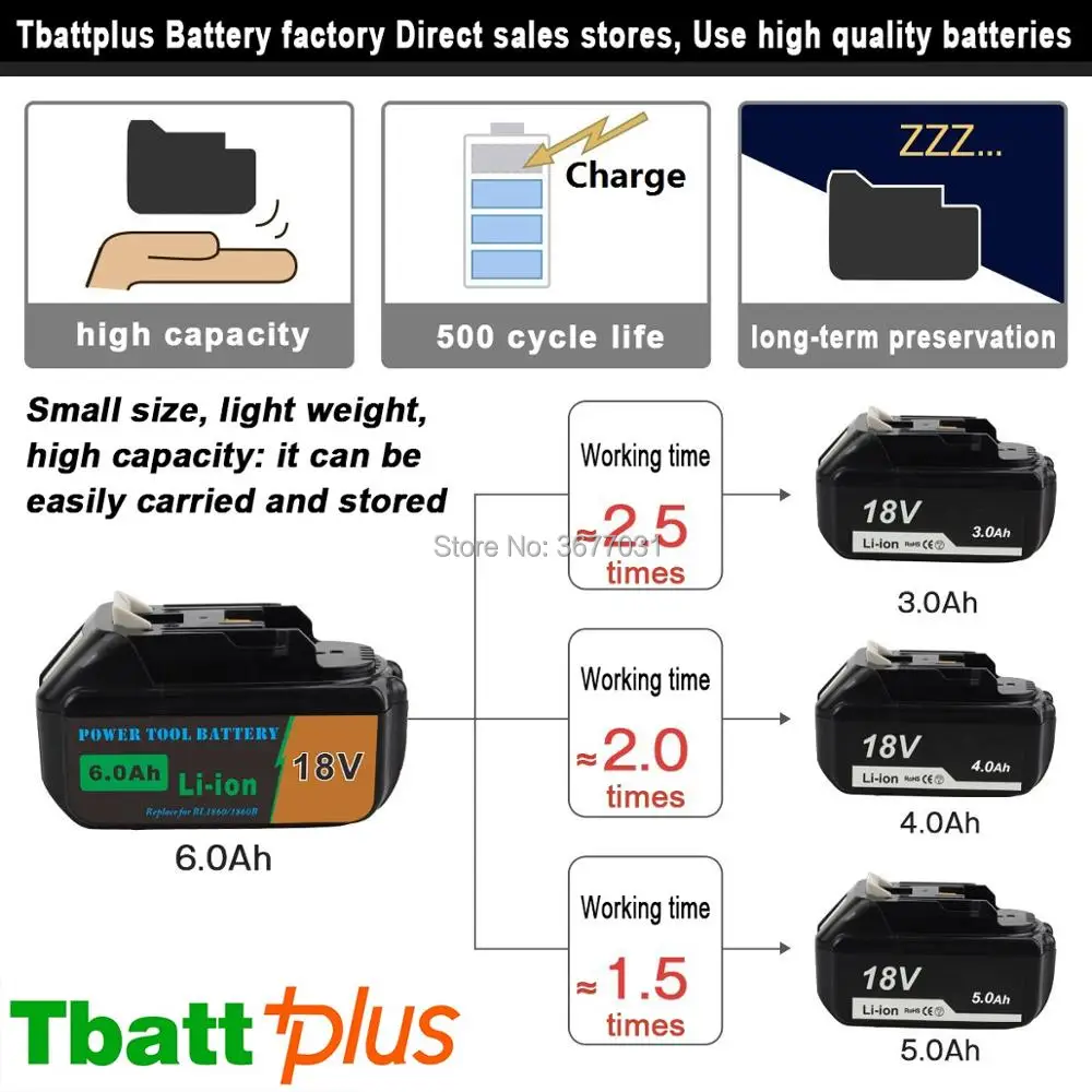 18 В 6.0Ah BL1860B литий-ионная Батарея со светодиодным индикатором для Makita BL1850 BL1840 BL1830