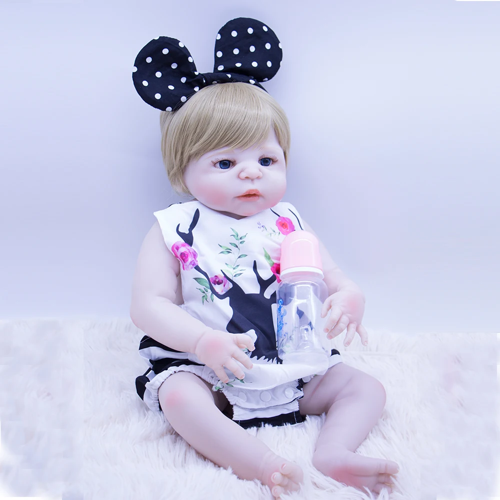 57 см bebe boneca reborn silicone baby dolls com corpo de menina Детские куклы лучший подарок 100%