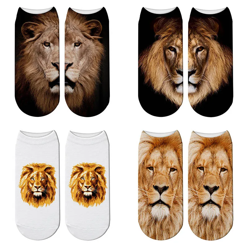 

Lovely Lion Cartoon 3d Printing Socks Harajuku Woman Funny Animal Kawaii Stretch Ankle Socks Calcetines Lion Girl Socks