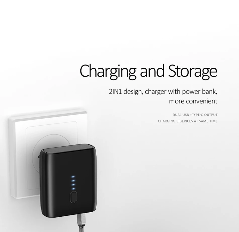 EU/US Foldable Plug 2 in 1 USB Charger Power Bank 5000mah Auto Power Off Fast Charging Powerbank Dual USB External Battery