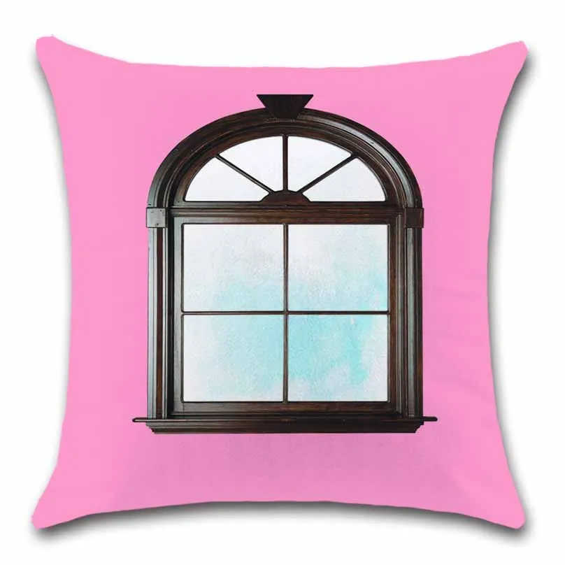 Окно пейзажа вид цветок розовый белый Наволочка декоративная домашняя комната