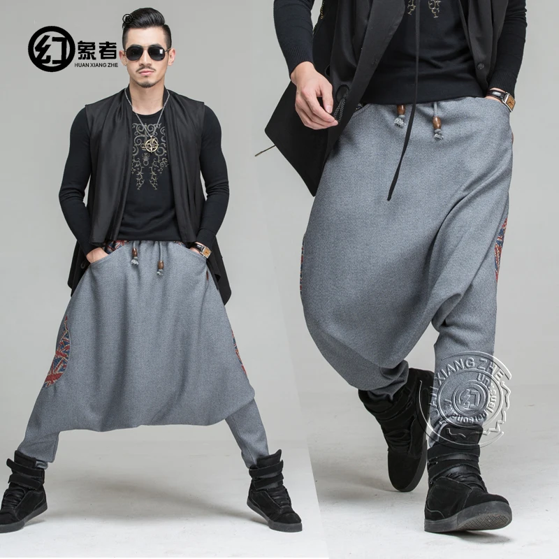 Spring design loose fertilizer increase code casual pants crotch trousers men's big | Мужская одежда