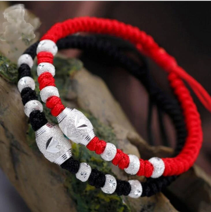 Золотой браслет с бусинами переводная удача красный Веревка Регулируемый ручной