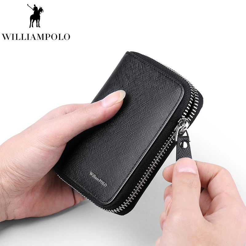 Мужской короткий кошелек WILLIAMPOLO маленький мини из натуральной кожи на молнии