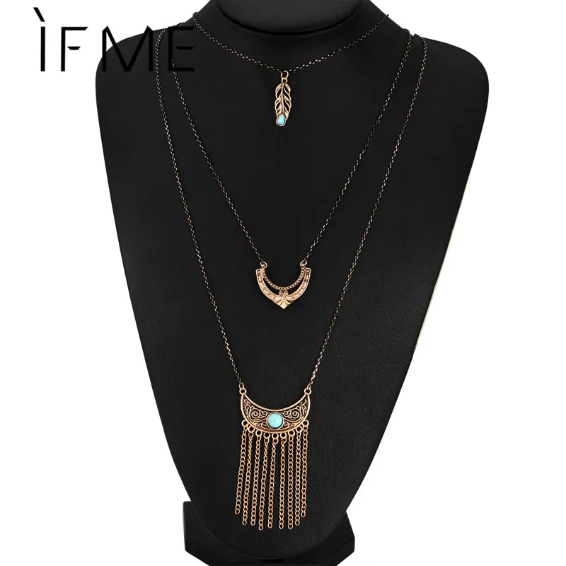 Если мне модные Винтаж кисточкой 3 слоя многослойная длинная цепочка Геометрия