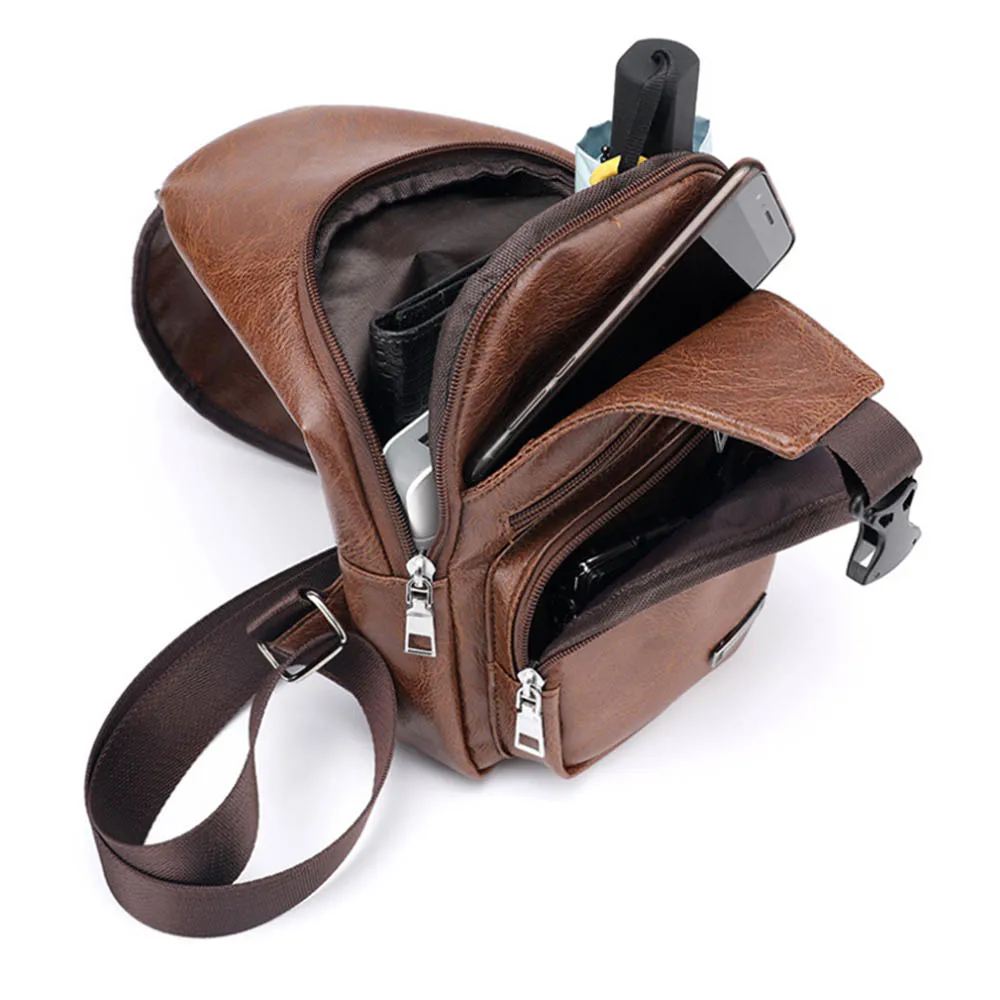 Мужская сумка через плечо с USB зарядкой модная черная кожаная мессенджер на