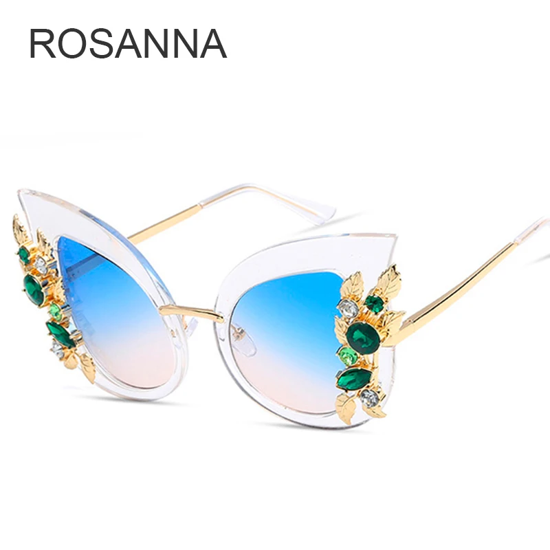 ROSANNA модные солнцезащитные очки кошачий глаз женские с алмазной оправой