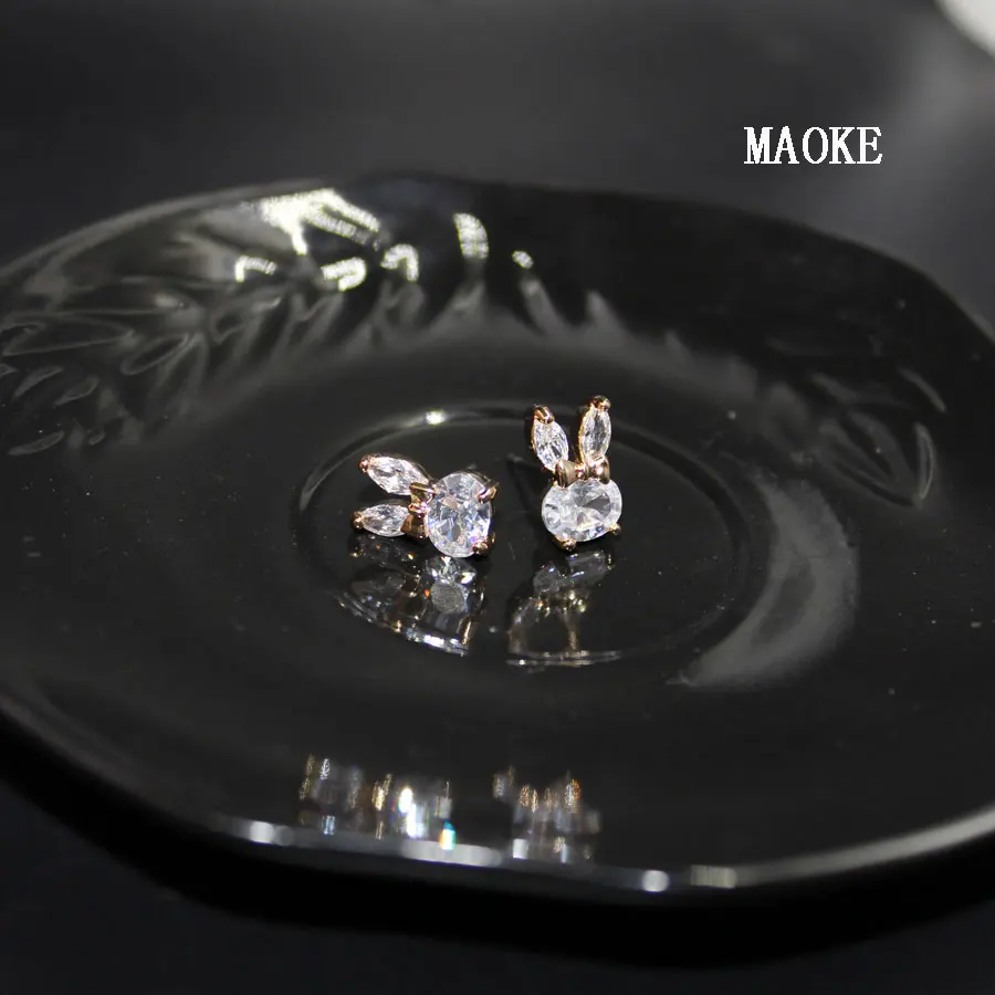 Promotions New Cute Rabbit Copper Inlaid Zircon Gold and SV Two Small Animals Earrings Fashion Jewelry for Women's Gifts | Украшения и