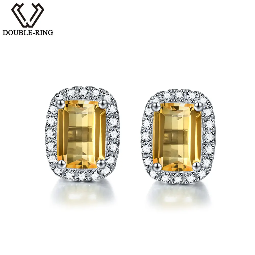 

DOUBLE-R 2.23ct Natural Citrine Gemstone Earrings For Women Sterling Silver Earring Stud Bridal Jewelry
