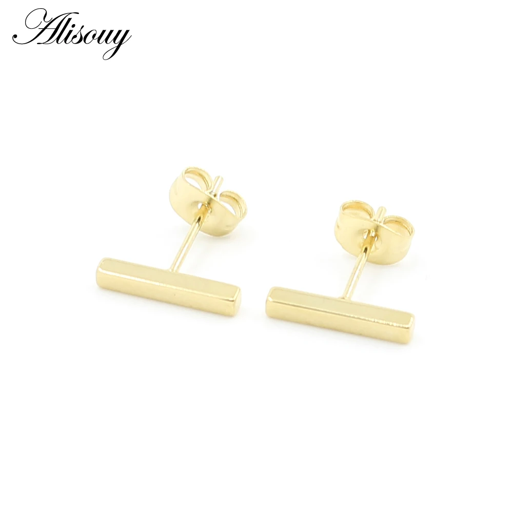 Gold 12mm Alisouy, 2 шт., 18 г, хирургическая сталь, серебро, черный, золото и розовое золото, прямые квадратные серьги-гвоздики, панк, пирсинг для уха, Козелок Уха - Окраска металла: Gold 12mm