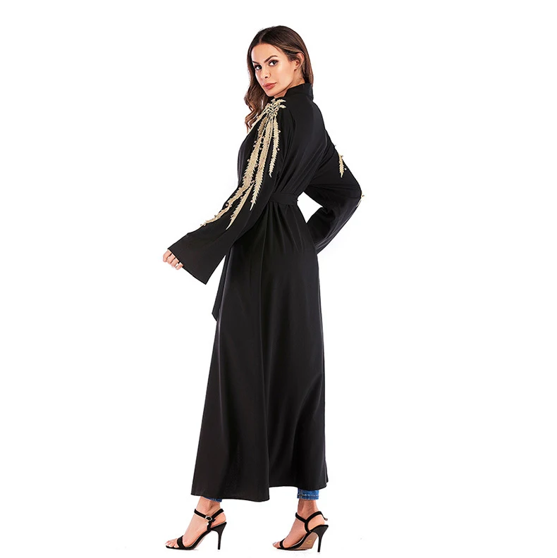 2018 модное мусульманское платье Abaya с вышивкой жемчугом и длинным рукавом для