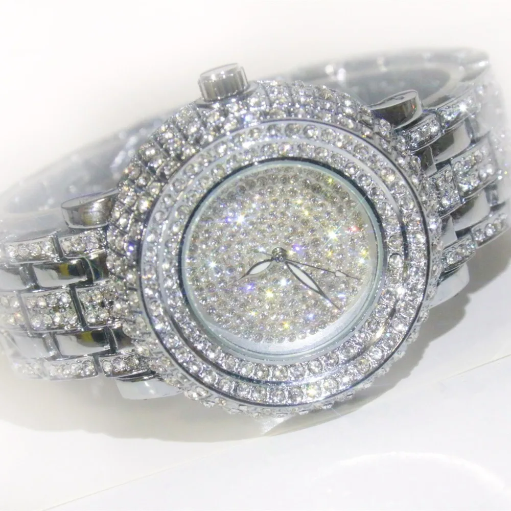 Сверкающие Стразы BS роскошные стальные кварцевые часы женские наручные под