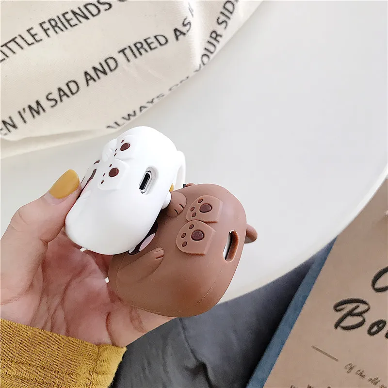 3D мультфильм медведь для Airpods чехол Забавный милый силиконовый Bluetooth наушники защитный чехол Капа для Air pods ключевой ремень аксессуары