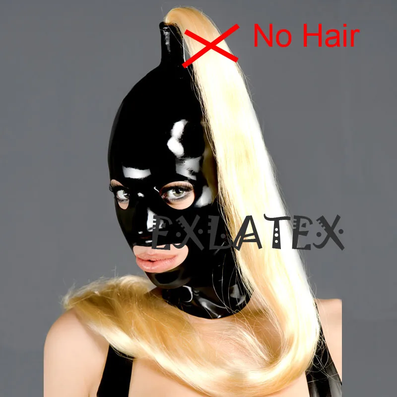 tail zipper WO hair Латекс капюшон Дэдпул Маска праздничные резиновые колпаки SM маска с глазами рот открытый с ноздрями конский хвост с молнией латекс фетиш маска - Цвет: tail zipper WO hair