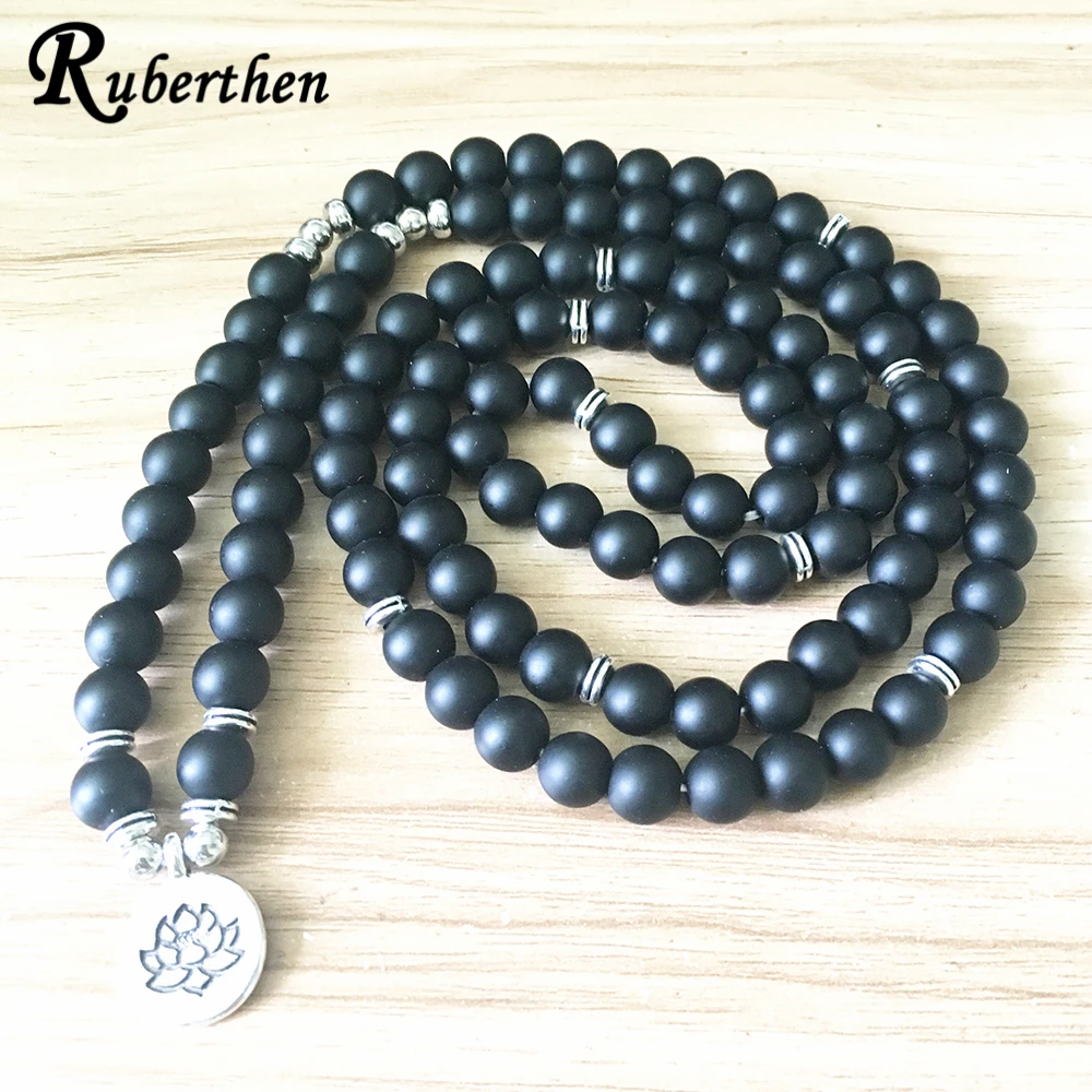 Ruberthen Модный женский матовый черный оникс браслет 108 Mala Beads или ожерелье новый